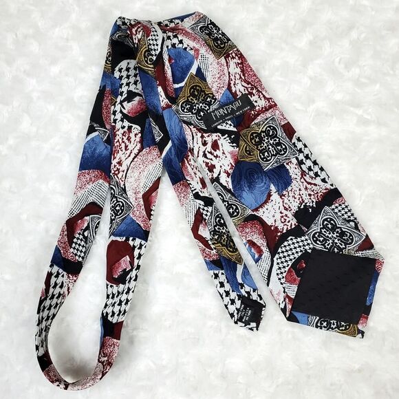 Montagu Abstract Silk Tie Blue Maroon - Picture 6 of 8